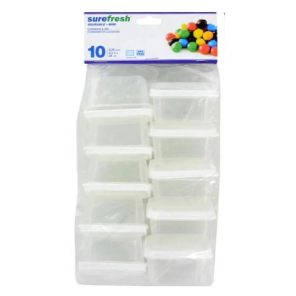 Sure Fresh Mini Storage Containers with Lids Round or Rectangle 10-count Packs